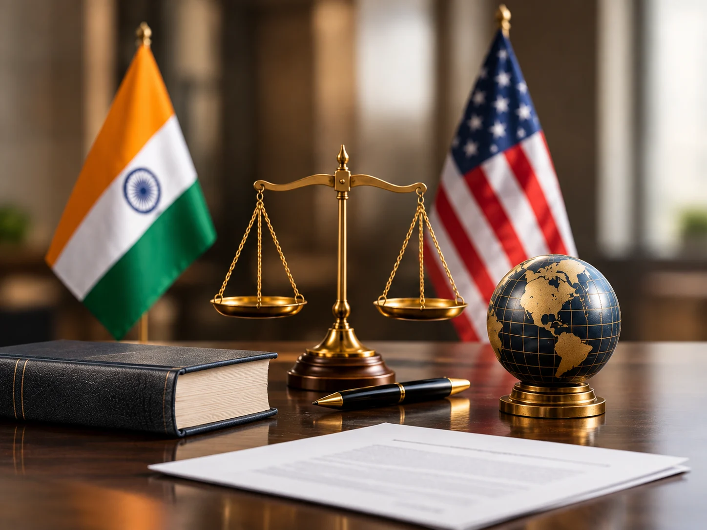 India-US tax treaty documents and flags symbolizing cross-border taxation.